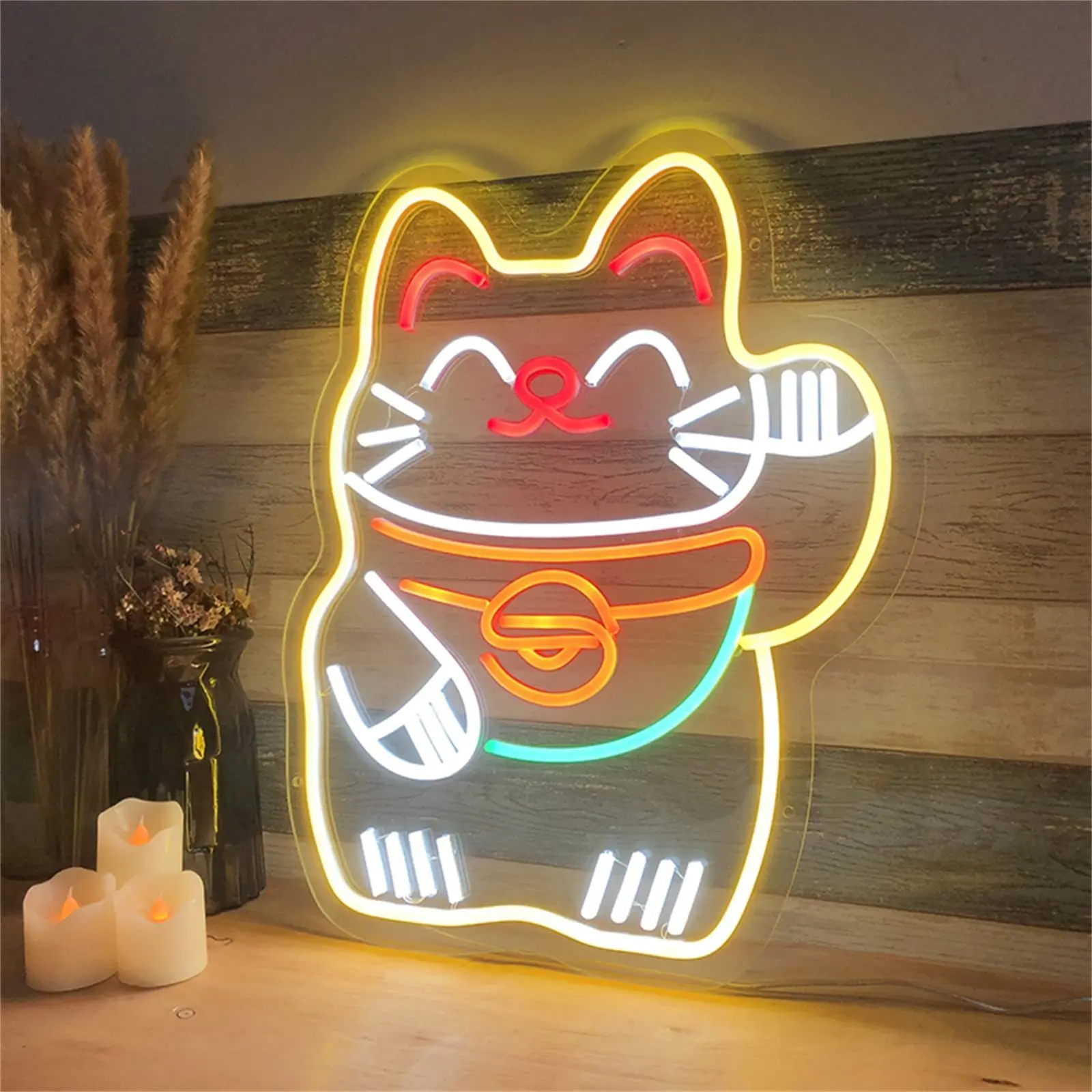 Fortune Cat Neon Sign USB LED Neon Light Sign for Wall Decor Business Restaurant BAR Canteen Kitchen Decor AD Window Sign