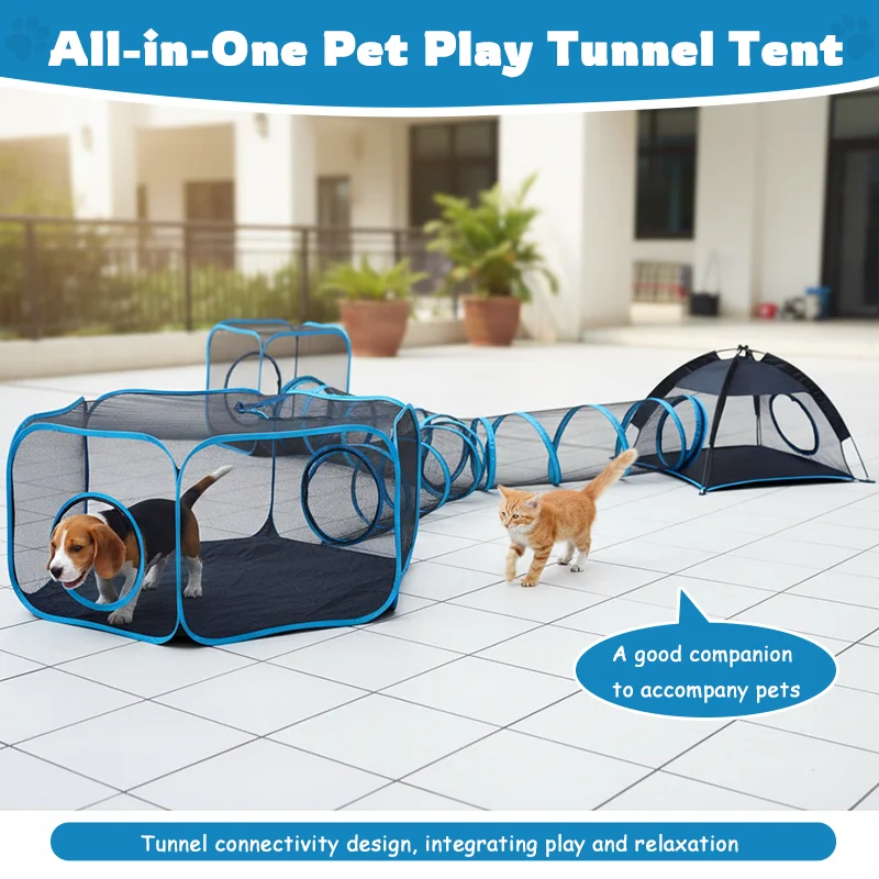 cloture-pour-animaux-de-compagnie-portable-4-en-1-en-maille-avec-tunnel-maisonnette-d'interieur-exterieur-cage-multi-animaux-installation-facile-pour-chats-et-petits-animaux