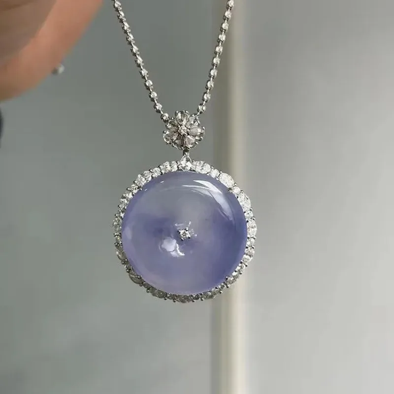 925 Silver Gentle Natural Ice Chalcedony Violet Necklace for Women Gorgeous High Quality Crystal Light Purple Pendant Jewelry