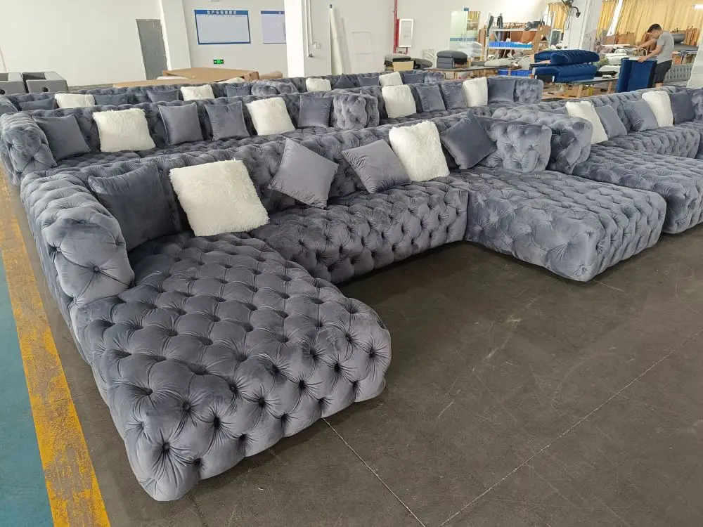 Velvet Tufted Upholstered Black Modular Sectional Luxury Couches Sofa Living Room Furniture Sofa Set Modern Couch