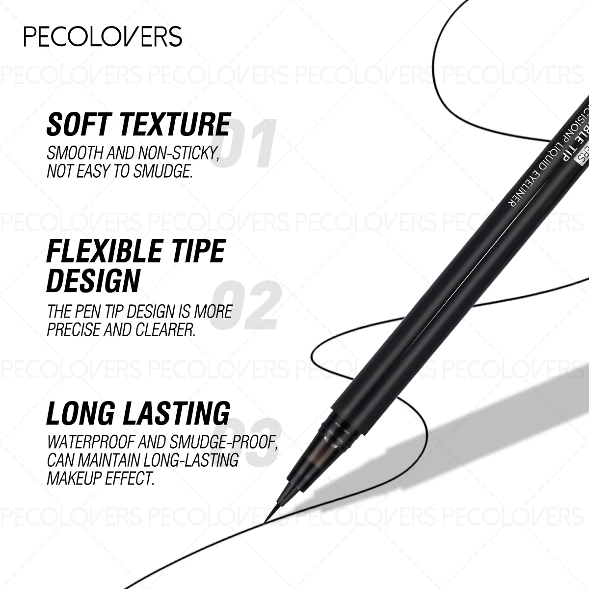 1PC Black, 24 Hours Long-lasting, Waterproof, Quick-drying, Ultra-fine Tip, Smooth Application, Liquid Eyeliner Pen, Durable