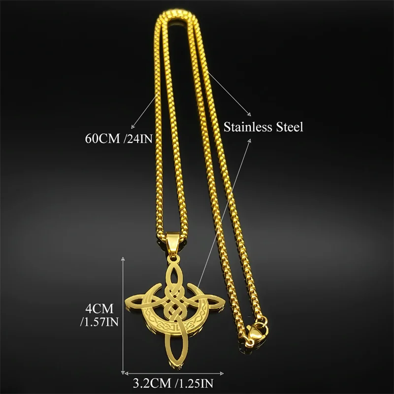 Witch Crescent Moon Knot Pendant Necklace for Women Men Stainless Steel Gold Color Irish Celtic Knot Chain Jewelry NZZZ790S02 - view 6