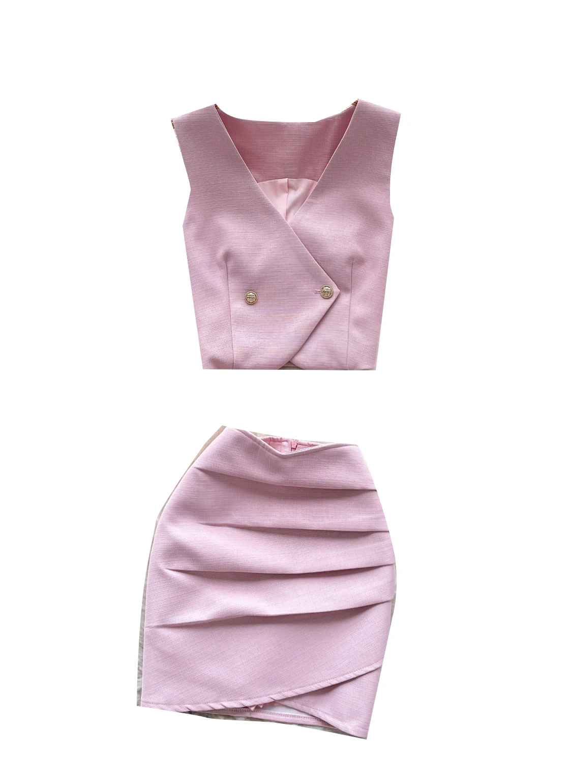 

Faionable V-Ne Svel Top And Skirt Set Women's High Waist Wrap Body Dr Chic Small Size Clothing Ensemble