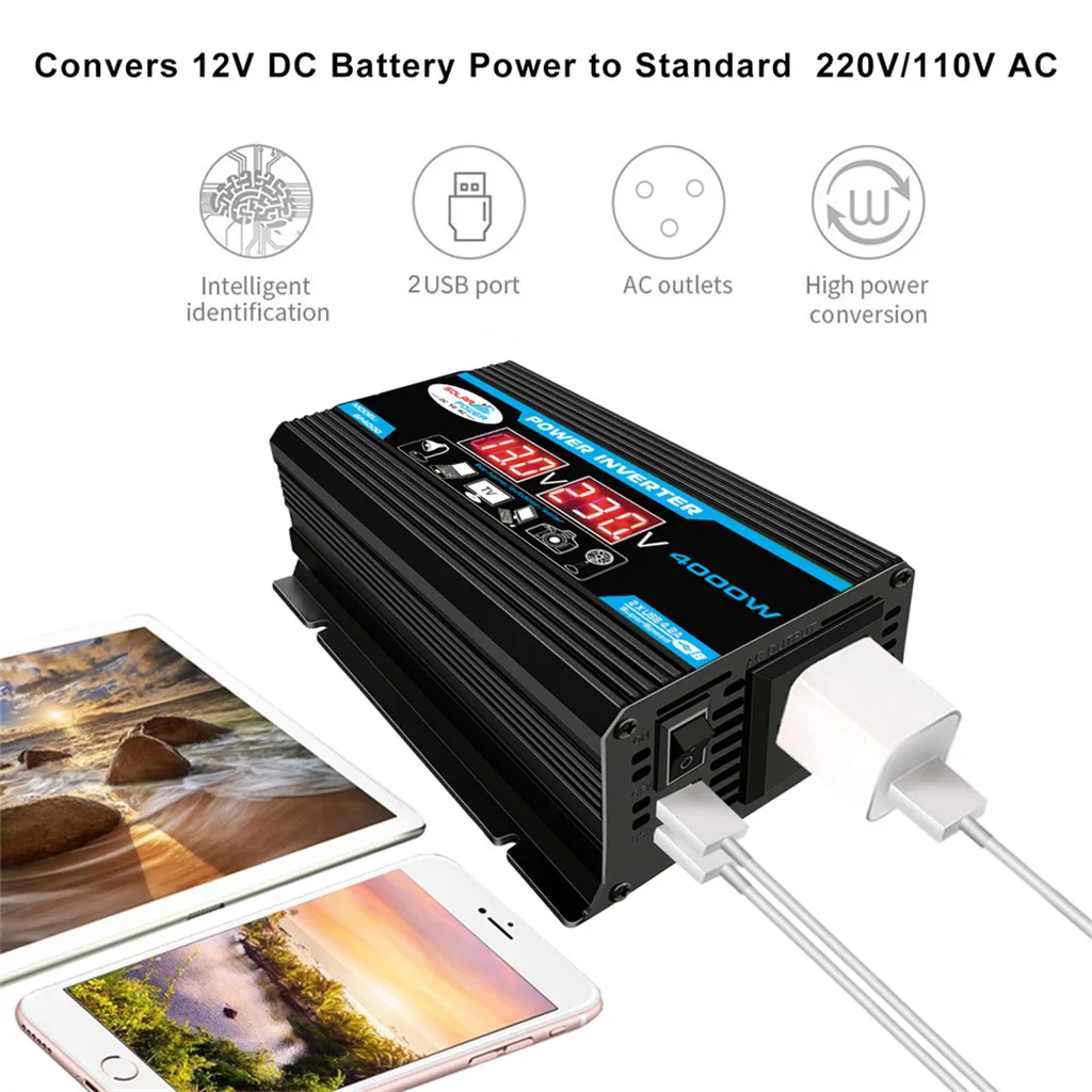 Pure Sine Wave Inverter 8000W 12V/24V 220V Voltage LED Display Inverter Portable Mobile Power Converter Solar Car Converter