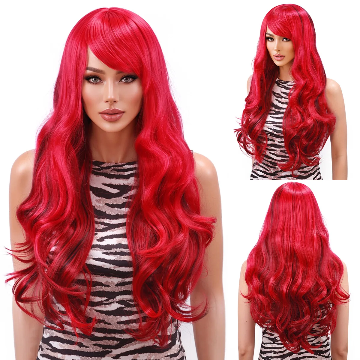 Foreign trade cross-border Amazon AliExpress women's wig long curly hair long bangs red wig
