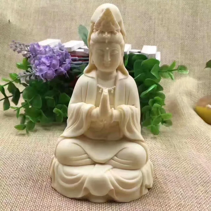 Ivory Nut Carved Sitting Meditation Guanyin Figurine Creative Craft Ornament Car Home Desktop Decor