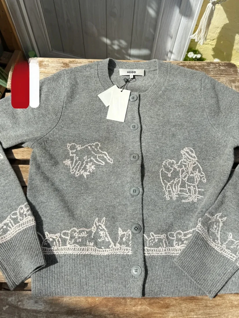 

HEIDD Farm Series SE2025 Autumn Winter Wool Blend Knitwear round Neck Embroidered Lamb Casual Style Women's Cardigan
