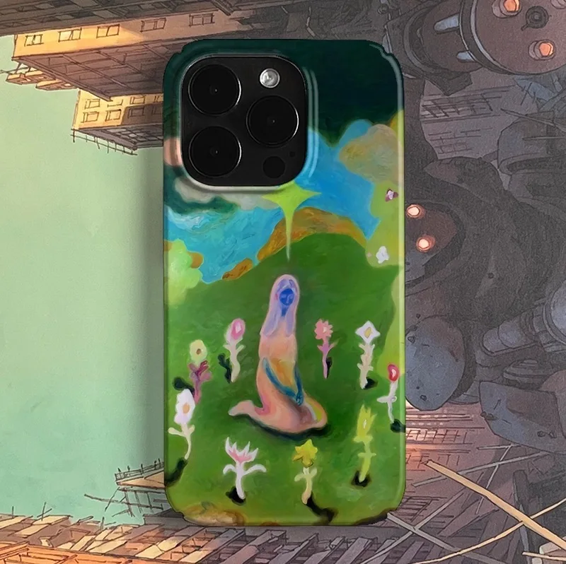 

Green Oil Painting, Grass Dancing Phone Case for IPHONE 17 Air 16E 15 PROMAX 14 Plus 13 12 MINI 11 16Plus XR Acrylic Phone Cover