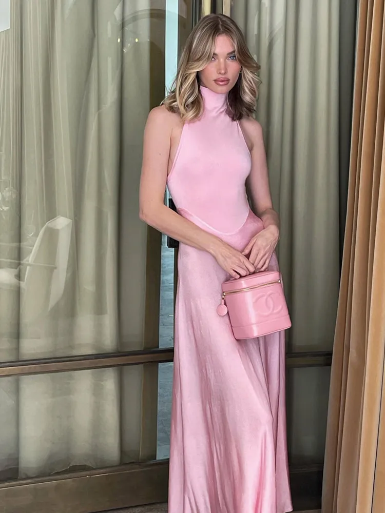 New Women Luxury Celebrity Sexy Tank Pink Maxi Long Summer Skirt Set 2024 Elegant Evening Club Party Outfits