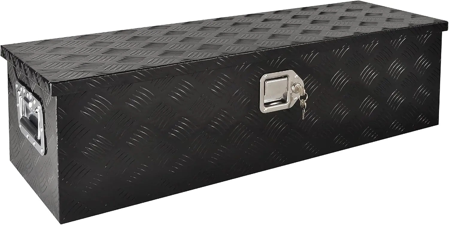 

39 Inch Aluminum Black Truck Bed, RV, Trailer Tool Box with Lock & Keys, 5 Bar Tread, Heavy Duty for Outdoor Storage