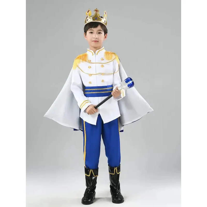 Disfraz de Cosplay del Rey Príncipe para niños, 7 Uds., Halloween, Carnaval, niños, 7 piezas, capa de cetro de corona del Príncipe, traje de realeza, ropa