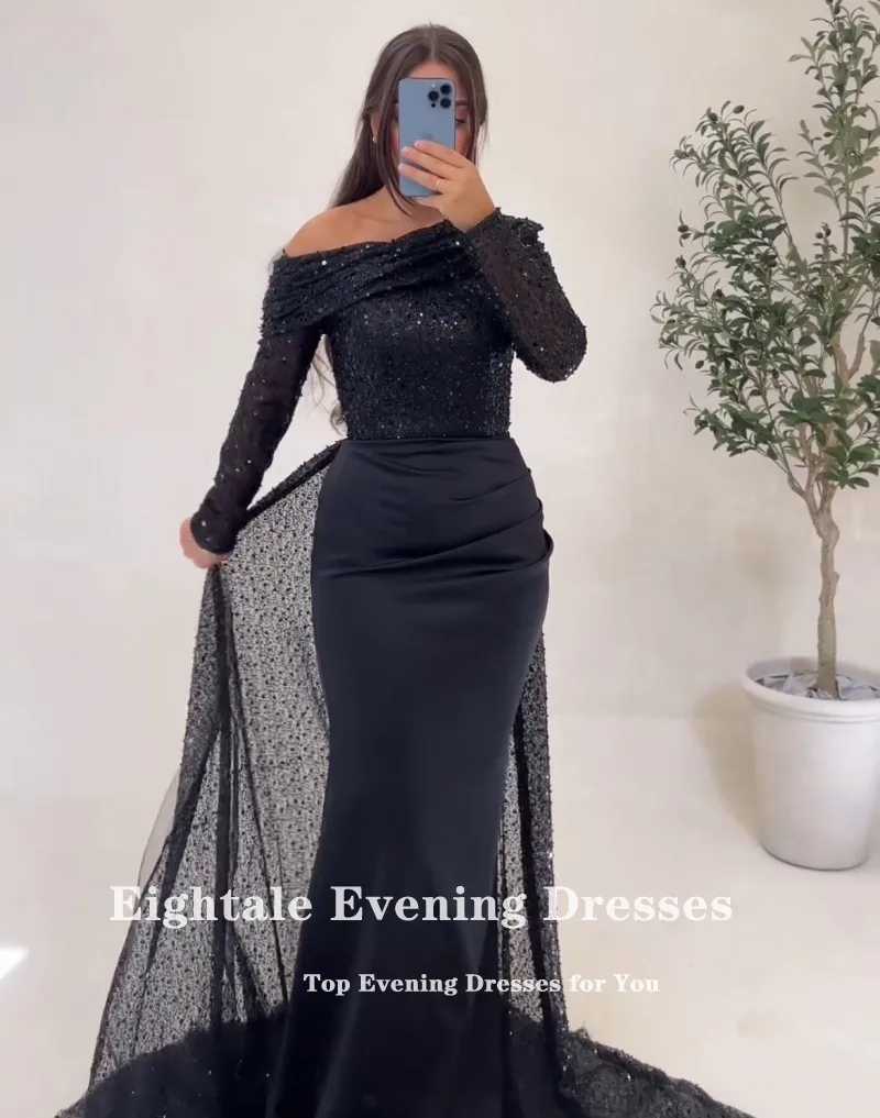 Eightale Arabic Evening Dress Shiny Sequin Long Sleeves Mermaid Prom Gown Wedding Party Dress Customized Abendkleider Hochzeit