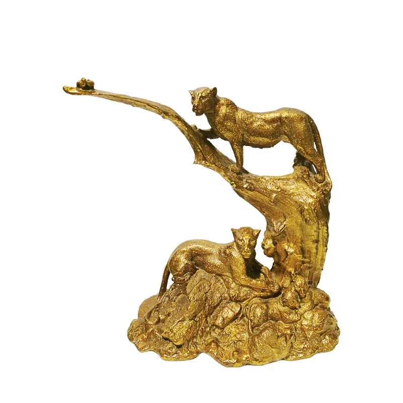 Antique art home sculpture for exhibitions unique collection gift indoor ornament decorate house brass leopard accessories