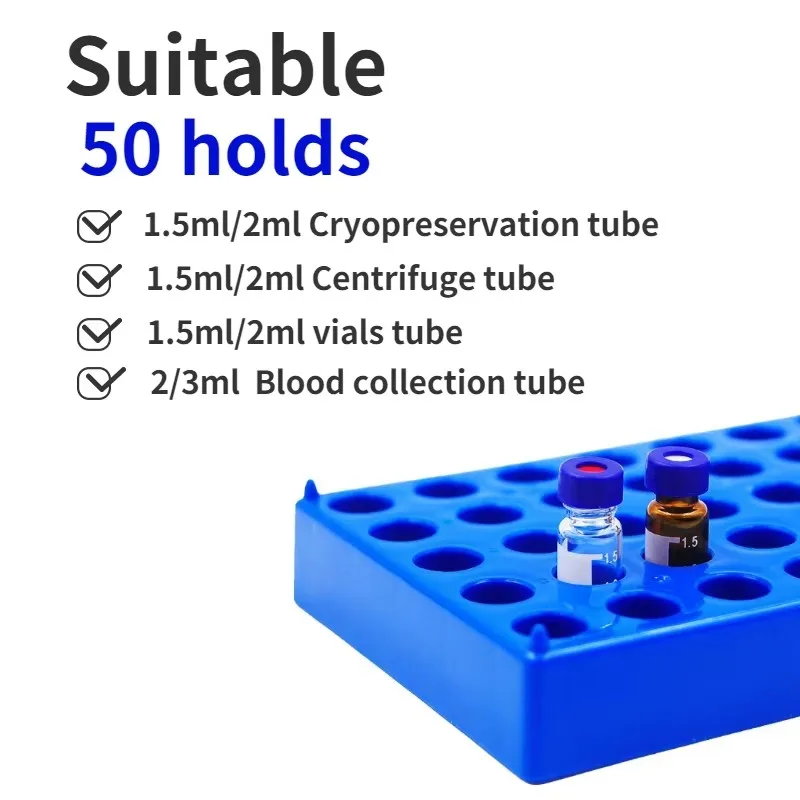 Picture 3: Vial Rack，Plastic Vials Centrifuge Tube Racks，50 Holds Diameter Suitable For 13mm 1.5/2ml  Stackable Lab Supplies，2Pcs