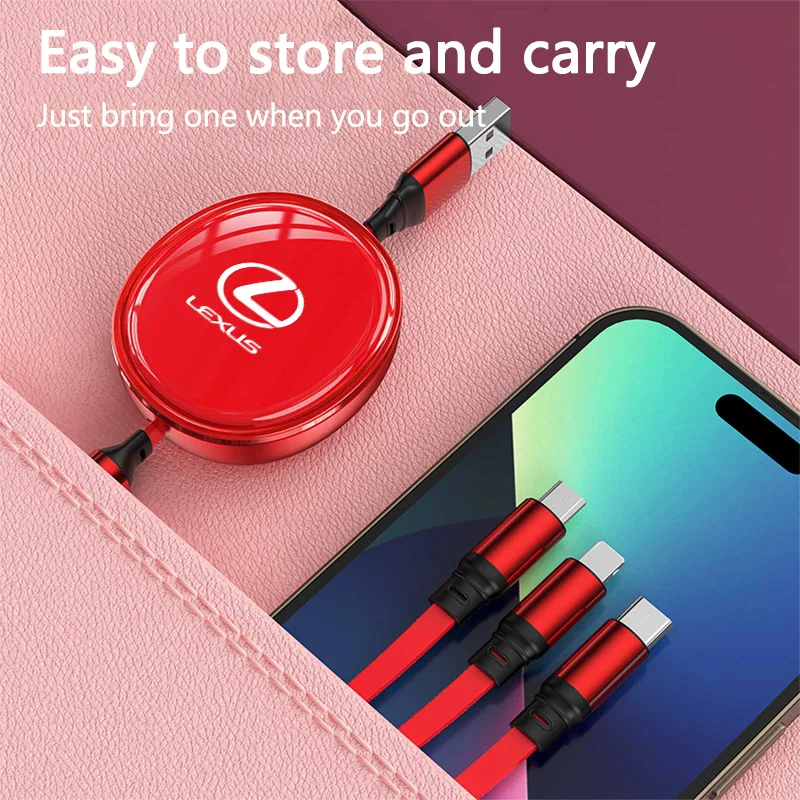 100 واط سيارة الداخلية شحن كابل بيانات قابلة للتطوير 3 في 1 شاحن الهاتف لكزس ES300 RX330 RX300 GS300 IS250 IS200 CT200h NX RX