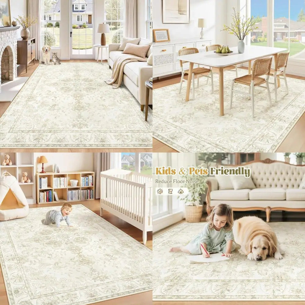

Vintage Boho Medallion Area Rug, Stain-Resistant and Non-Slip, Suitable for Living Room, Bedroom, and Office (Beige, 6x9)