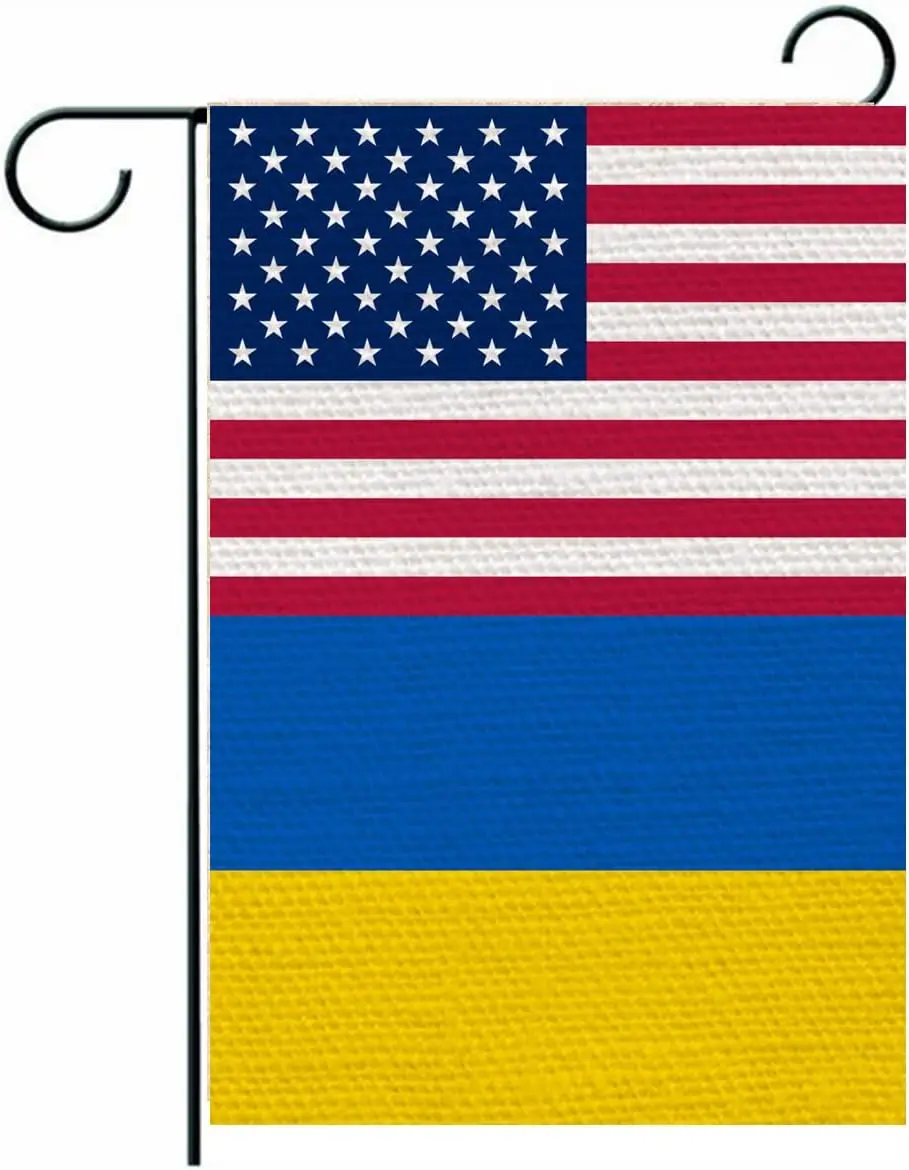 Double Sided Ukraine US Friendship Garden Flag 12x18 Inch Ukrainian National Flags,Sturdy Double Stitched Home Yard Decor. W yyi