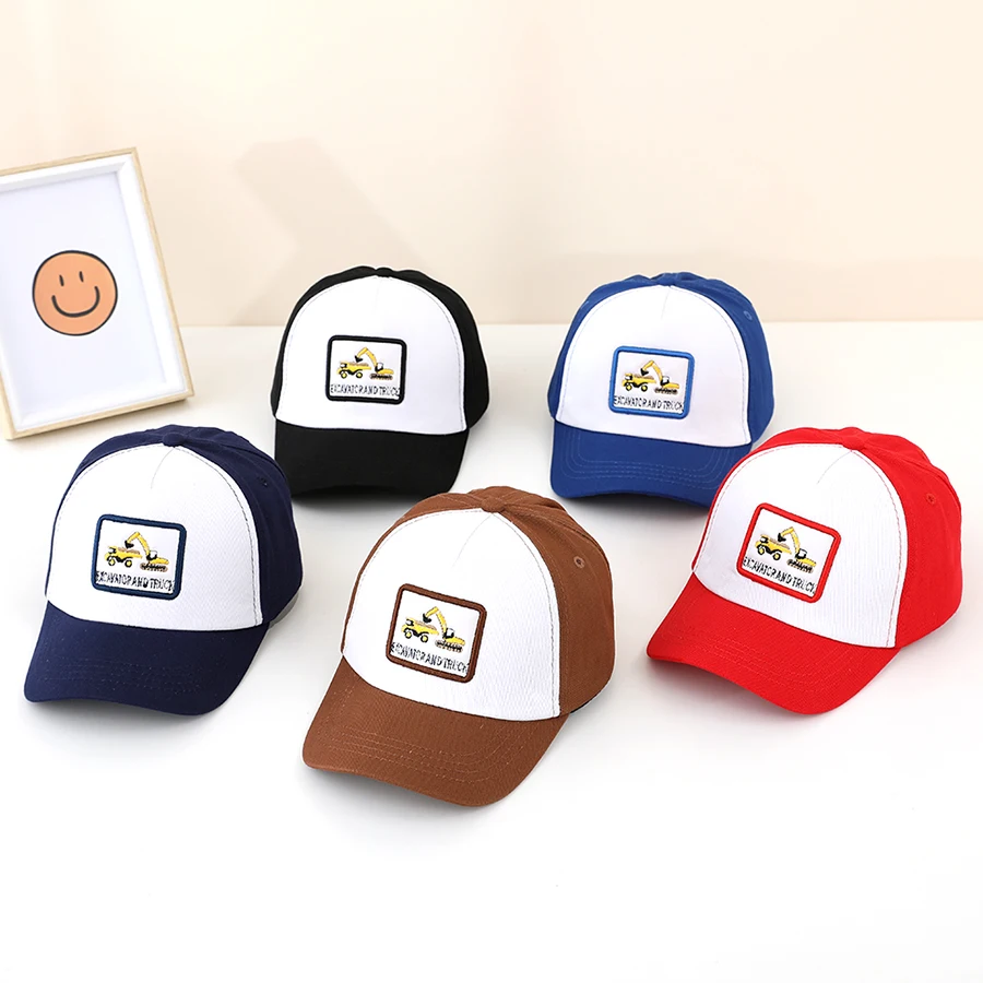 

Cute Embroidery Excavator Toddler Kids Baseball Cap Adjustable Cotton Washed Vintage Dad Hat for Boys Girls Age 2-6