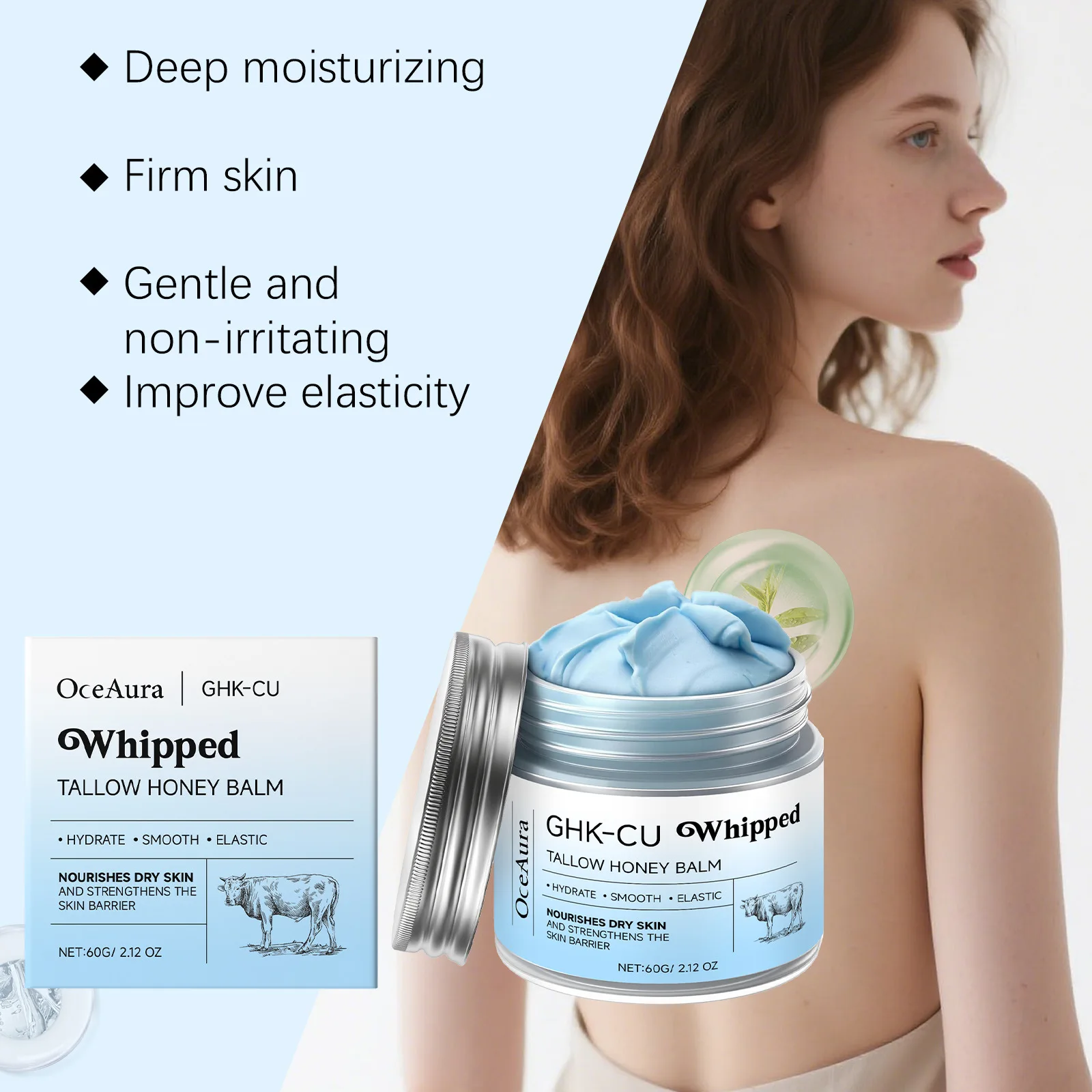 

OCEAURA Cow Fat Honey Nourish Cream Deep Hydration Brighten Skin Tone Reduce Fine Lines Improve Roughness Soft Body Sooth Lotion