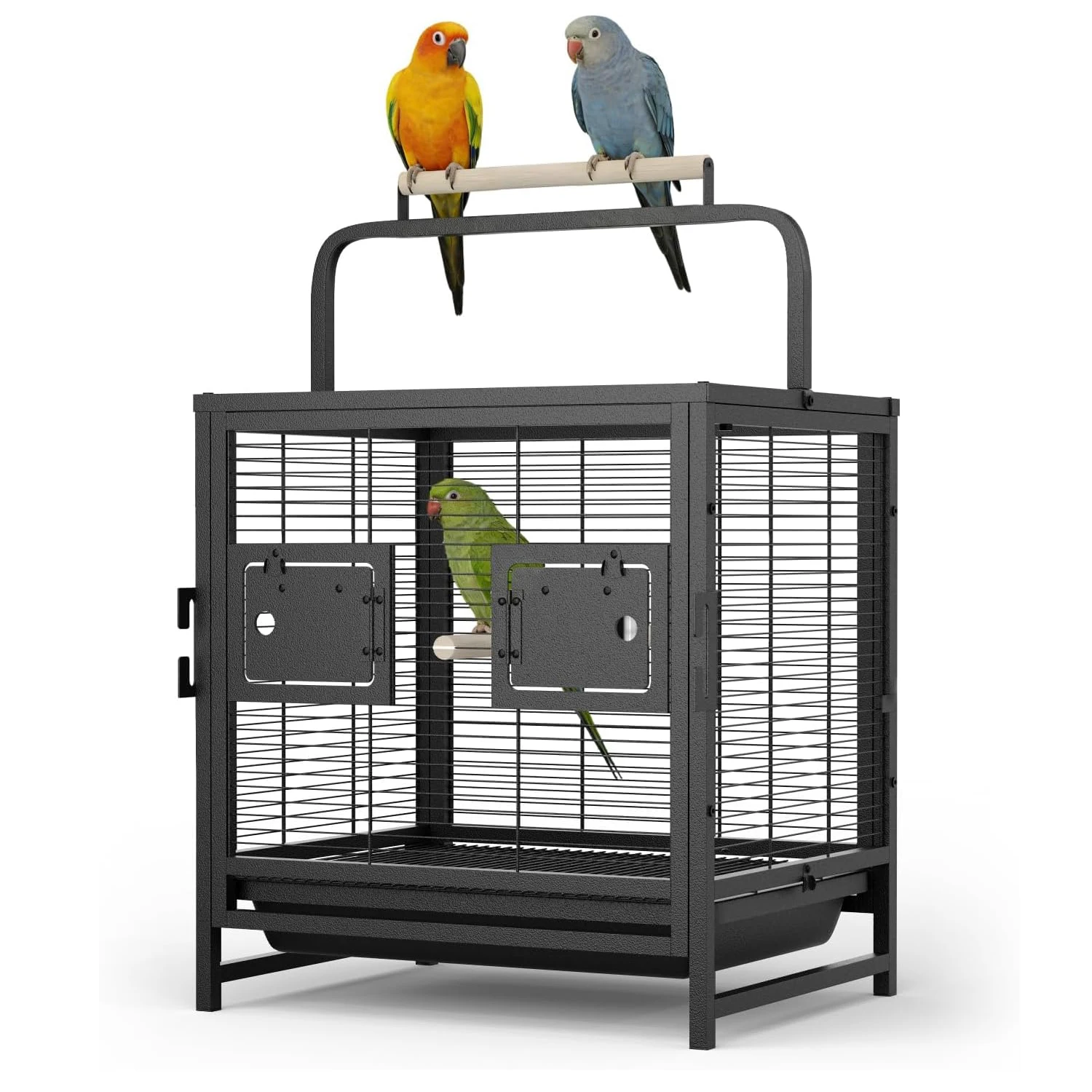 

Портативная маленькая клетка для птиц для путешествий, легкая металлическая переноска с ручкой и поддоном, деревянная жердочка для волнистых попугаев, корелл, баджетов