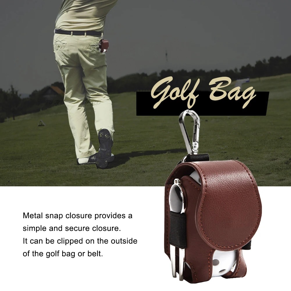 PU Leather Golf Ball Storage Bag with Metal Buckle Waist Hanging Golf Ball Storage Pouch Mini Universal Sporting Accessories