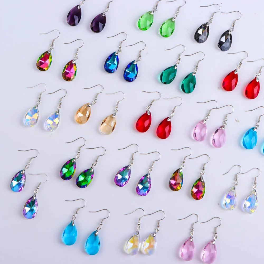 10/20/30/50Pairs Shiny Fashion Colorful Maple Leaf Water Droplet Rhinestone Earring Women Charming Jewelry Party Gift Decoration