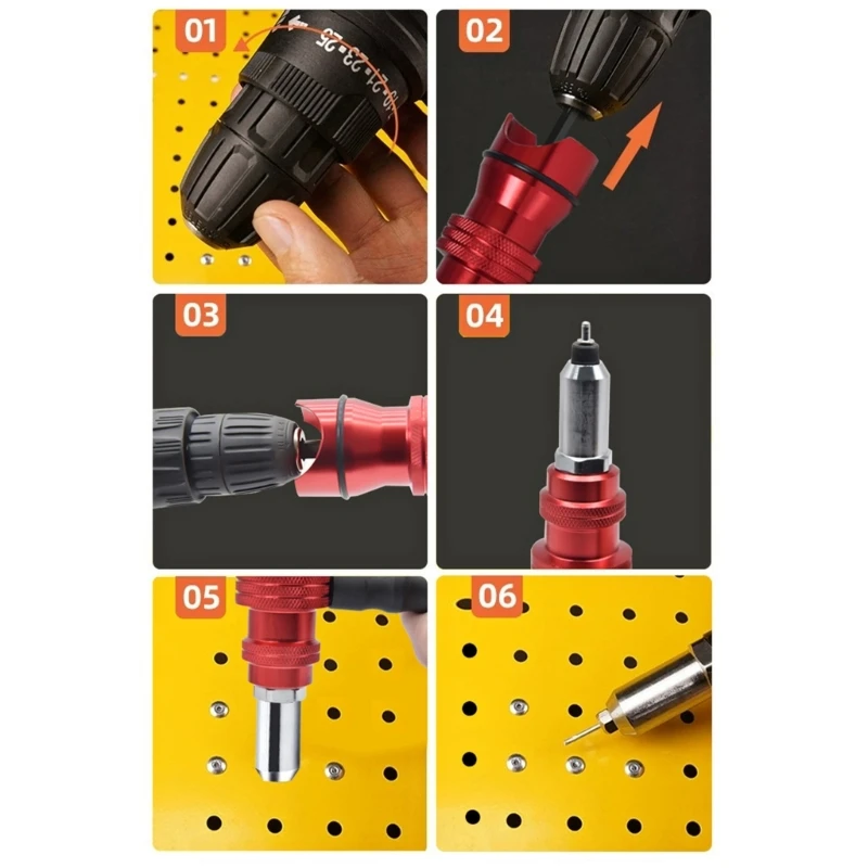 Professional Rivet Guns Adapter Kit Cordless Riveting Drill Tool Processing for Rivets with Removable Handle for Projects