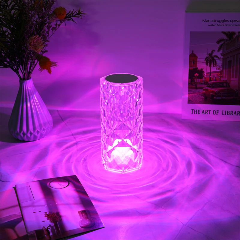 New USB rechargeable crystal mini rose petal small table lamp decorative lamp