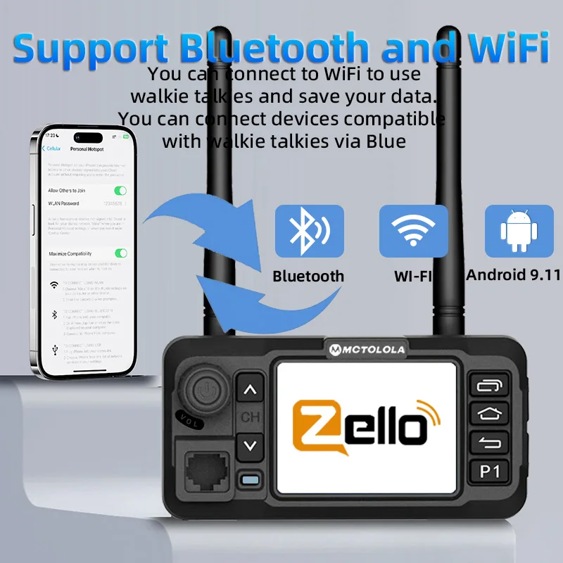 MOTOLOLA Mini Android 4G Intelligent Touch Screen Car Walkie Talkie Global PTT 5000km 4G LTE Portable Mobile Car Radio Wifi Blue