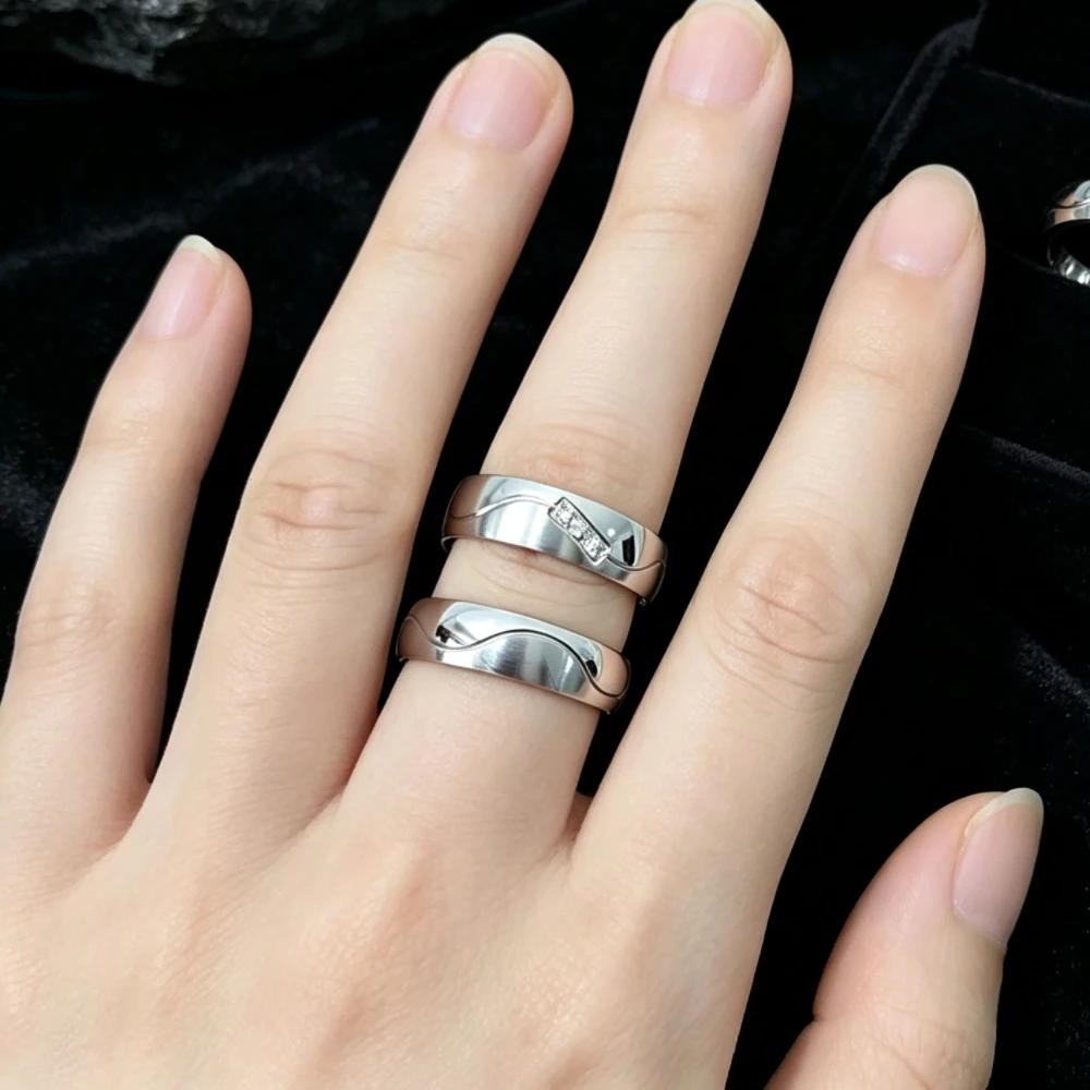 Titanfitz Infinity Wave Line His and Hers Wedding Bands Never Fade Silvery ‌Hypoallergenic 316L Stainless Steel Couple Rings Set