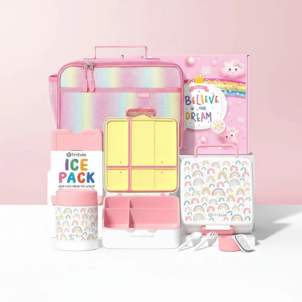 

Детский изолированный ланч-бокс с 4-мя отделениями Bento, термос, банка для еды и посуда — идеальный школьный подарок для мальчиков и девочек 3–12 лет