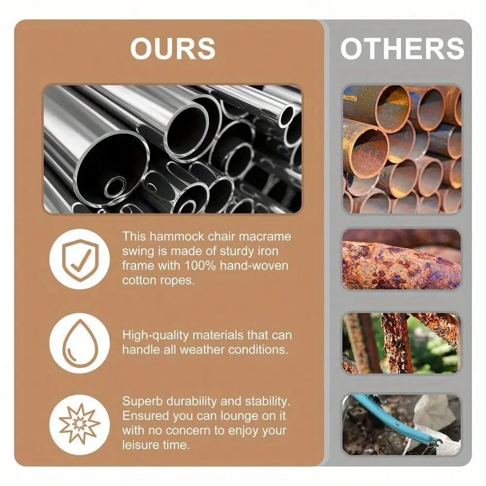 Hammock Chair, Handmade Lace Swing Chair With Suspension Hardware Kit, Bohemian Cotton Rope Sling Chair