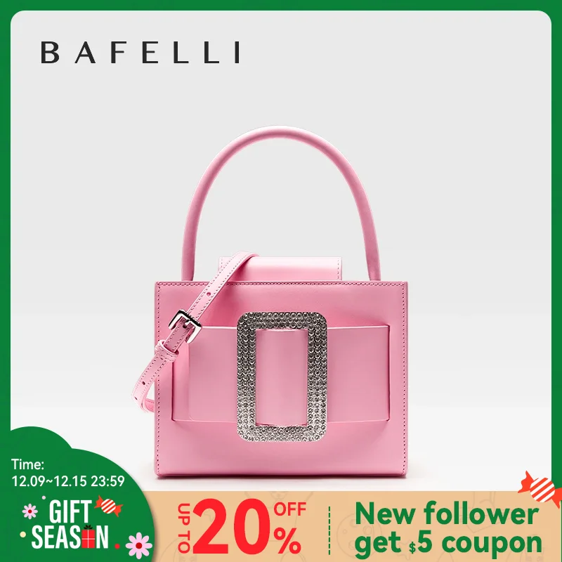 BAFELLI-Bolso de noche rosa para mujer, Cartera de hombro cuadrado, informal, de diseñador de marca de lujo, de cuero, tendencia, novedad de 2023