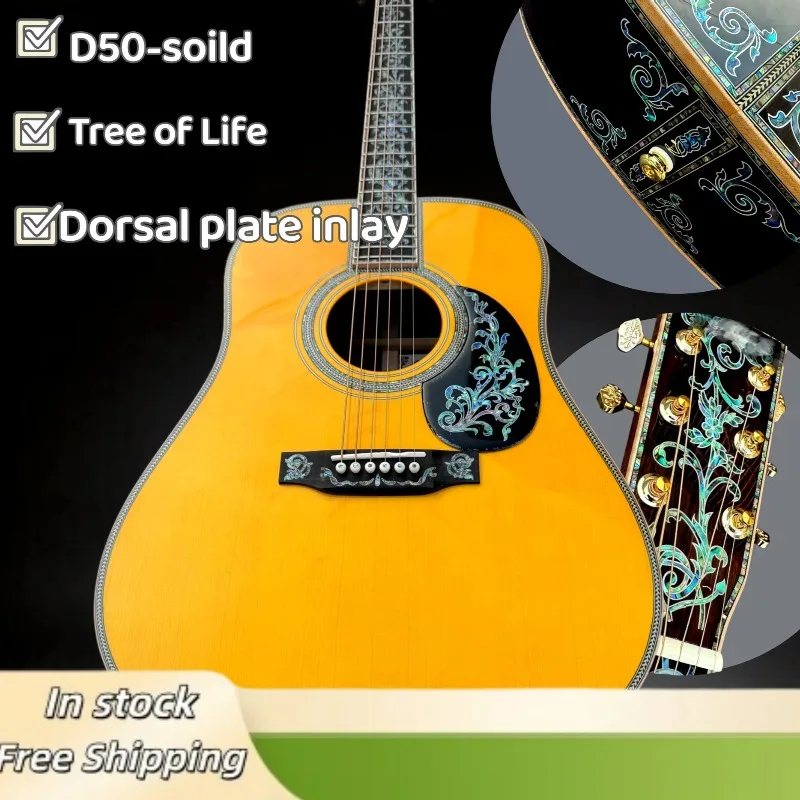 Life Luxury MD50 Akustikgitarre mit Life Tree Vine-Einlage, Rückseite mit Fischgrätenkanten, Kollektion Benchmark, Vollholz