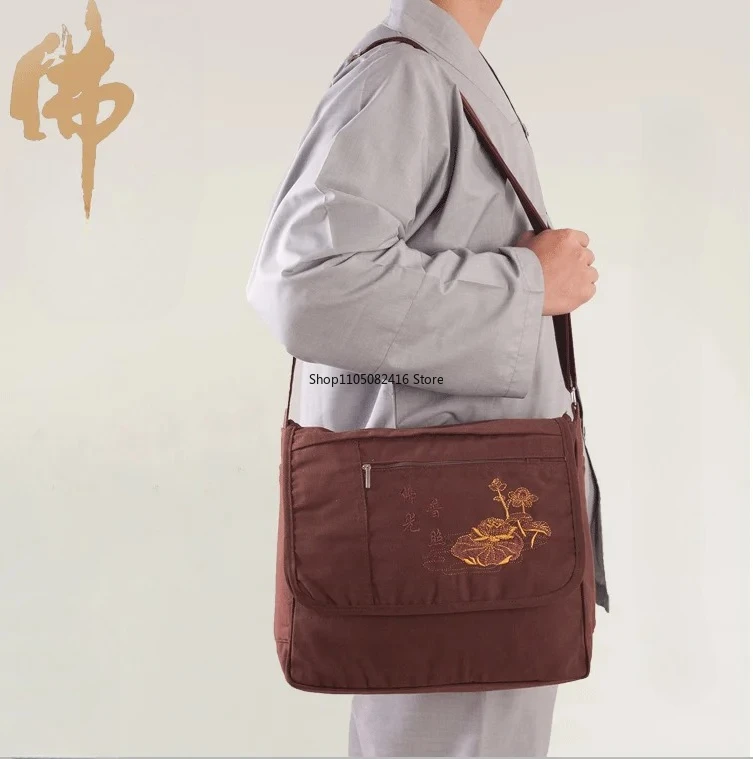 لوازم البوذية القطن قماش حقيبة كتف شاولين الراهب حزمة الحقيبة بوذا الكونغ فو الهلال حزم #6