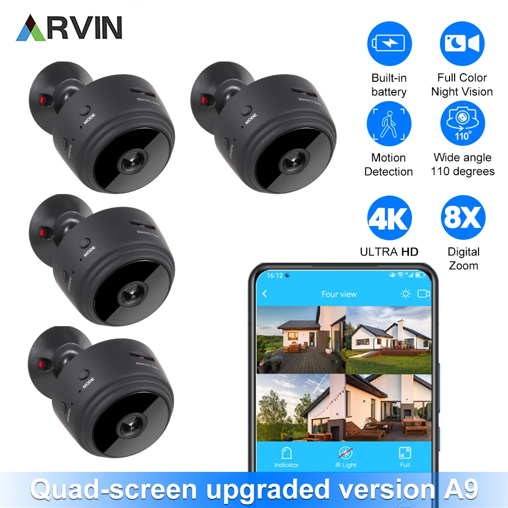 camera de vigilancia sem fio home security 4k a9 mini wifi camera video ir visao noturna deteccao de movimento monitor novo 2024 01