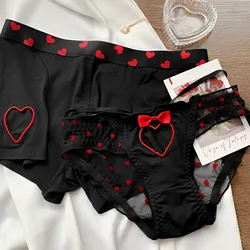 Ropa interior de pareja conjunto de dos piezas, bragas sexy con estampado en forma de corazón para hombre y mujer, calzoncillos