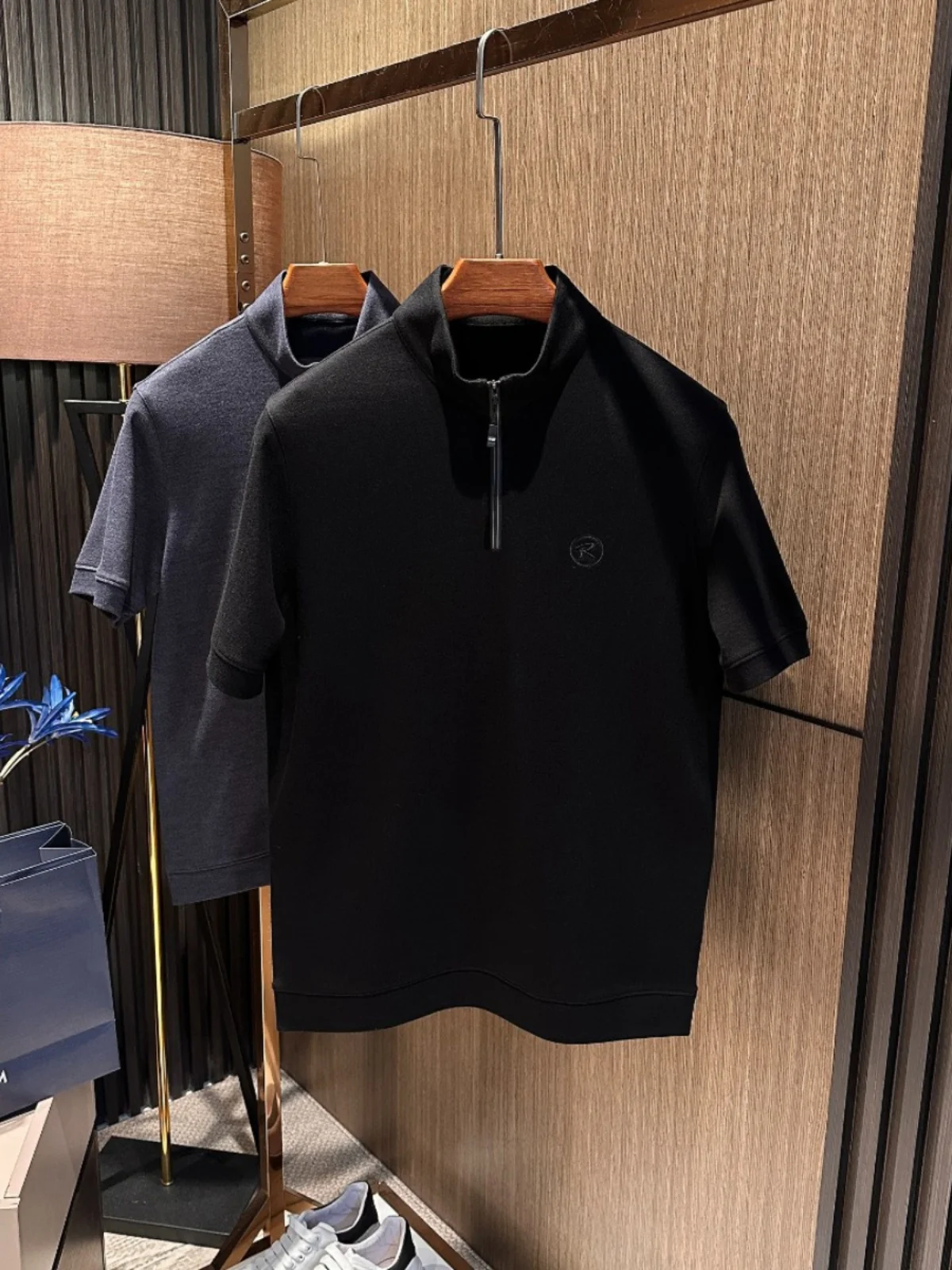 

Comfortable Lyocell Fabric 25S Autumn New Men's High-end Color Stand Collar Versatile f Zip ort Sve T-irt