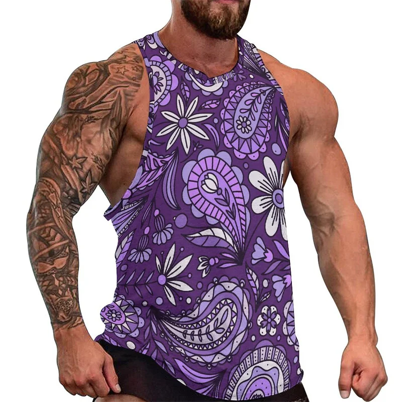 Harajuku 3D Printed Indian-Religion Spiritual Totem Paisley Tank Top Ancient Babylon Paisley Graphic Tank Top For Men Gym Vest