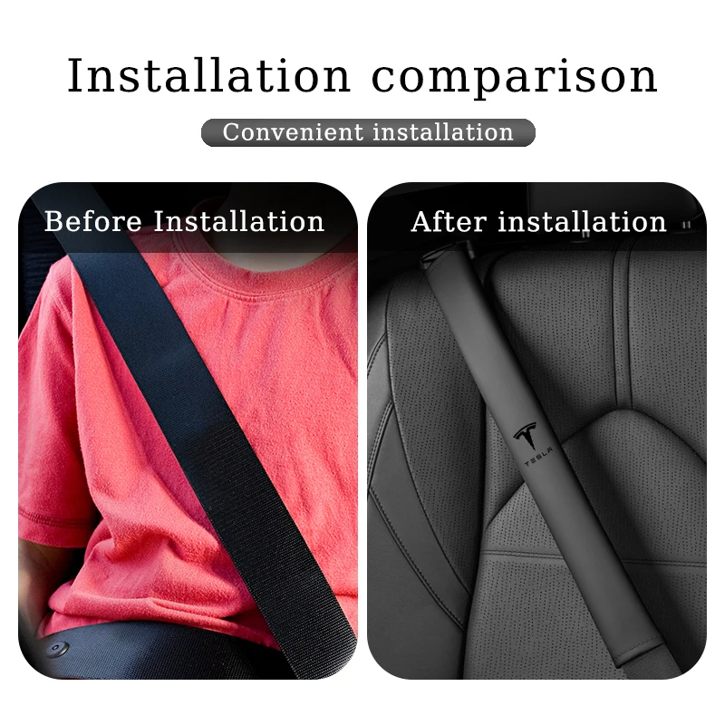 Leather Car Seat Safety Belt Shoulder Extended Cover Pad For Tesla Model Y 3 S X Roadster Bonina