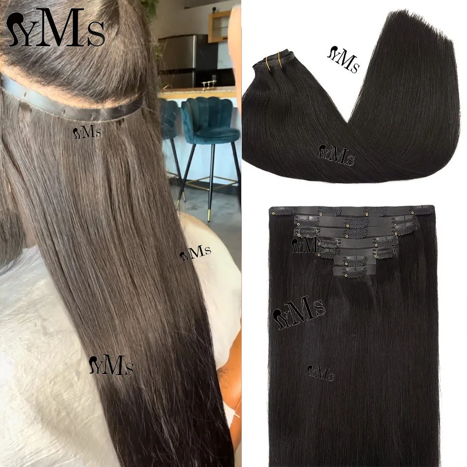 240g/14pcs Seamless Straight Clip Ins PU Raw Human Hair Extensions For Women YMS Jet Black Brown Clips In Hair Bundles Full Head