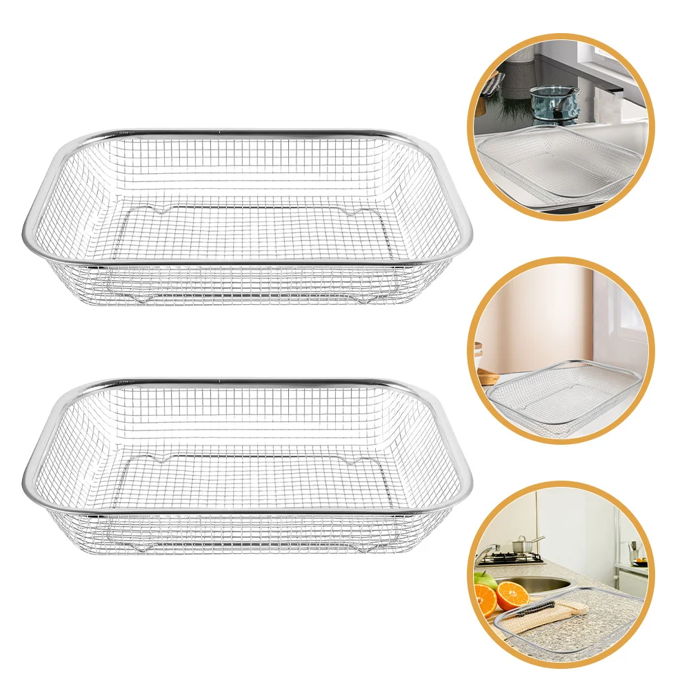 

2Pcs Stainless Steel Kitchen Basket Mesh Strainer Multipurpose Over Sink Colander Fruit Vegetable Drain Basket