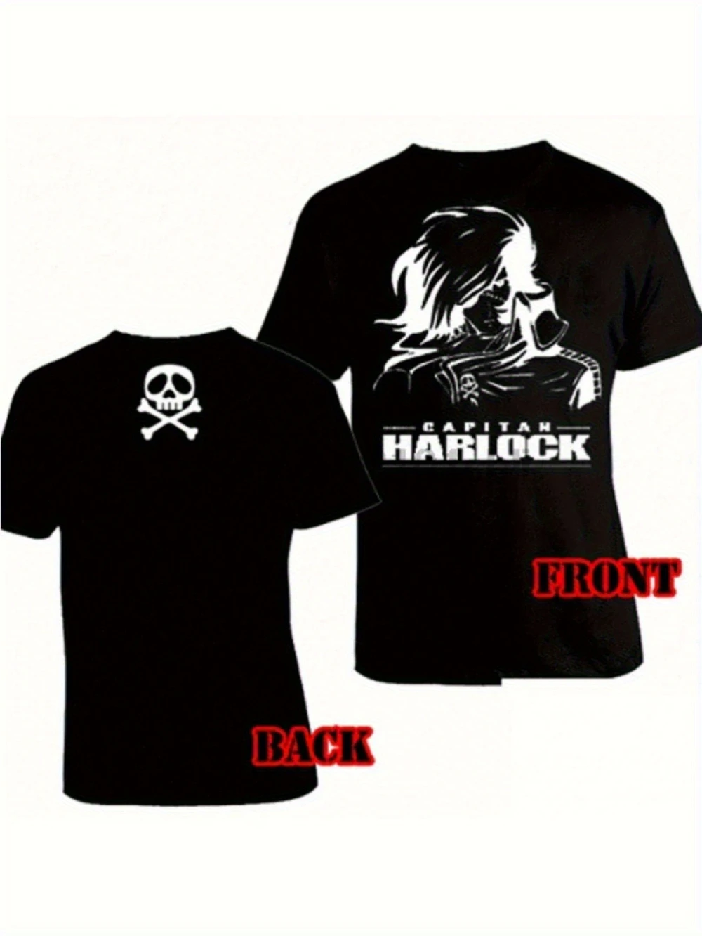 The Arcadia T-shirt Anime's Captain Harlock Y2K Retro Pirate Design Includes A Skull and Harlock Character Casual T-shirt.