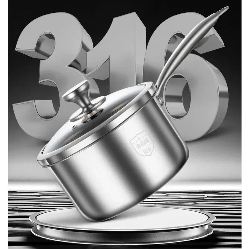 Pot à soupe Pot à lait Pot en acier inoxydable 316 Pots antiadhésifs Poêle à lait non revêtue pour bébé Parfait pour la cuisson des nouilles Cuiseur vapeur de lait