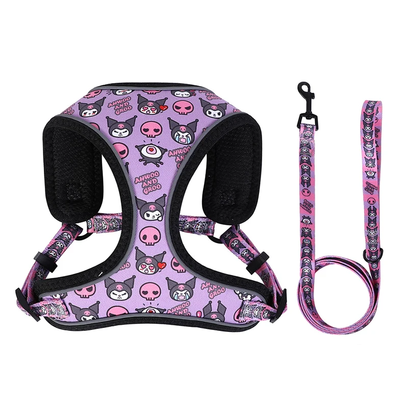 Kuromi Personalized Reflective Dog Cat Harness Vest Pet Adjustable Walking Leash Set Puppy Small Medium Dog Pet Supplies