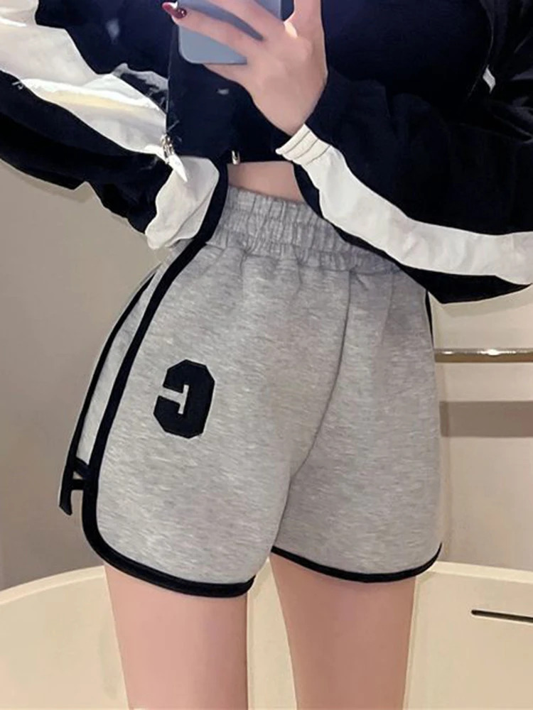 Korean Casual Letter Shorts Women M-3Xl Loose High Waist Sport Shorts Summer Fashion Simple All Match Wide Leg Shorts New