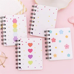 Student Cute Mini Portable Loose-Leaf Notebook Notepad A7 Small Flower Love Heart Bear Side Flip Coil Book Pocket Book 2024