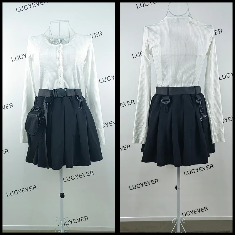 Lucyever-saias plissadas góticas punk pretas para mulheres, Harajuku Club, cintura alta, mini saia, estilo preppy, linha A, curta, menina, L615