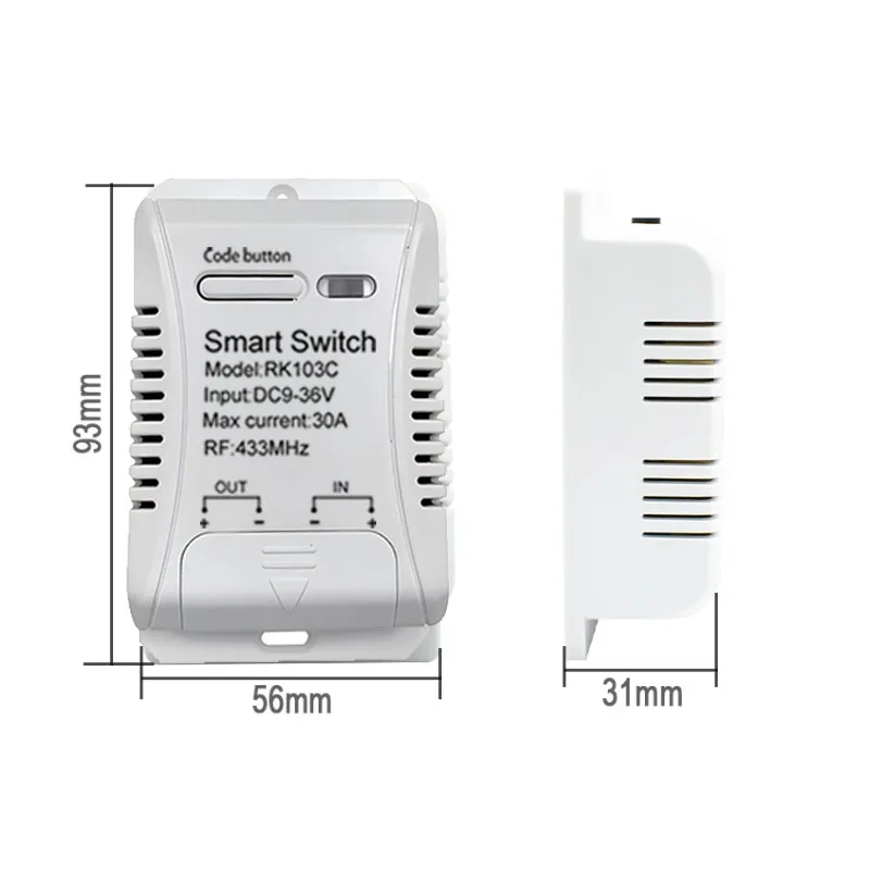 DC 12V24V30A 1CH 433 MHz interruptor de Control remoto inalámbrico receptor de relé transmisor de código fijo para puerta de garaje luz de Motor ON/OFF