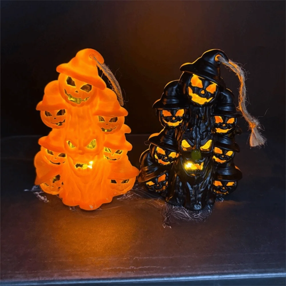 Light-emitting Pumpkin Broom Lights LED Light Plastic Pumpkin Candle Light with Hanging Rope Halloween Pumpkin Lamp